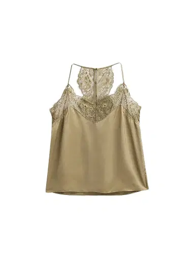 ba & sh Women's Corina Satin Lace-Back Tank - Kaki | Thumbnail 1 ba & sh Women's Corina Satin Lace-Back Tank - Kaki | Thumbnail 1