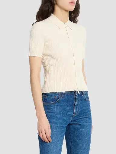 Victoria Beckham Women's Rib-Knit Zip Polo Top - Elderflower | Thumbnail 4 Victoria Beckham Women's Rib-Knit Zip Polo Top - Elderflower | Thumbnail 4