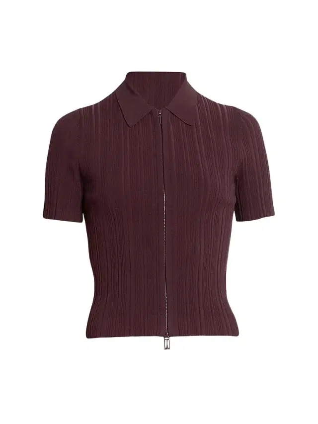 Victoria Beckham Women's Rib-Knit Zip Polo Top - Acai