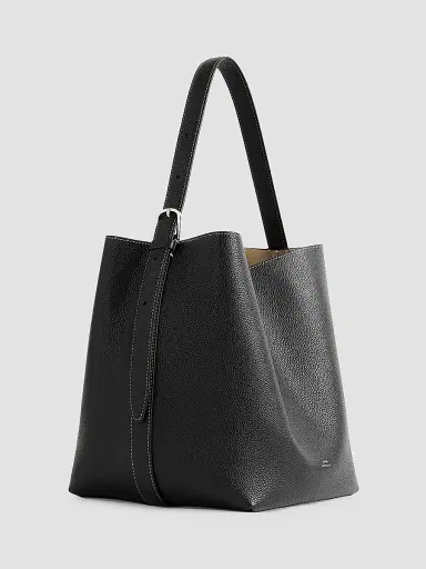 TOTEME Women's Medium Belted Grain Leather Tote - Black | Thumbnail 2