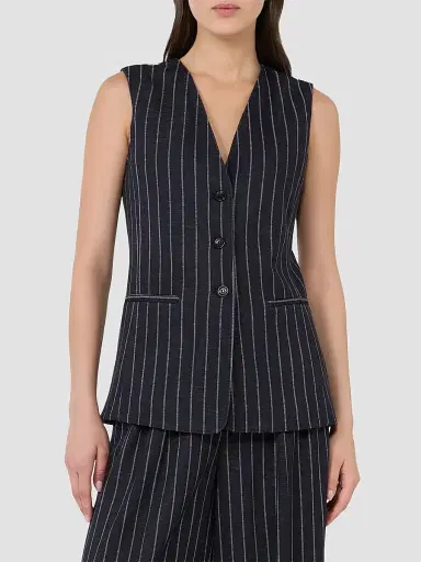 Max Mara Women's Pinstripe Viscose and Wool Jersey Gilet - Ultramarine - Size 2 | Thumbnail 3
