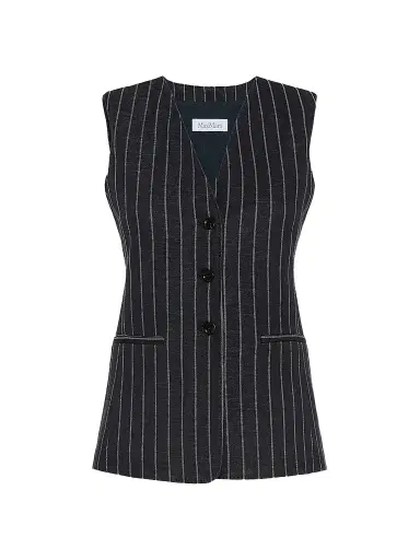 Max Mara Women's Pinstripe Viscose and Wool Jersey Gilet - Ultramarine - Size 2 | Thumbnail 1