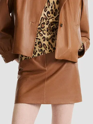 Marella Women's Leather Mini Skirt - Tobacco Brown | Thumbnail 2 Marella Women's Leather Mini Skirt - Tobacco Brown | Thumbnail 2