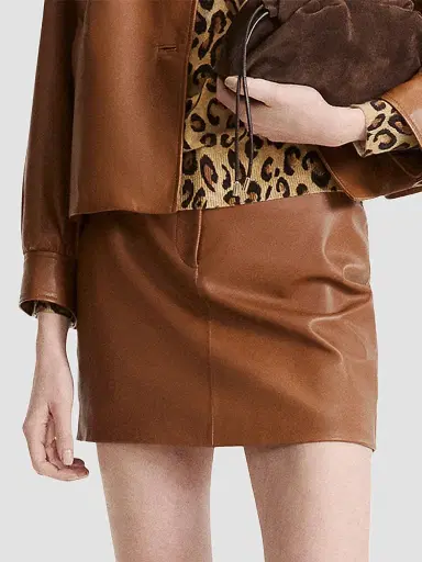 Marella Women's Leather Mini Skirt - Tobacco Brown | Thumbnail 3 Marella Women's Leather Mini Skirt - Tobacco Brown | Thumbnail 3
