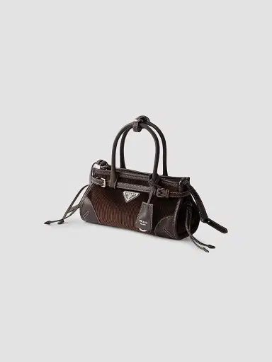 Prada Women's Bonnie Corduroy and Leather Top Handle Bag - Brown | Thumbnail 2 Prada Women's Bonnie Corduroy and Leather Top Handle Bag - Brown | Thumbnail 2