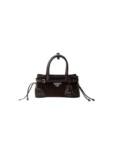 Prada Women's Bonnie Corduroy and Leather Top Handle Bag - Brown | Thumbnail 1 Prada Women's Bonnie Corduroy and Leather Top Handle Bag - Brown | Thumbnail 1