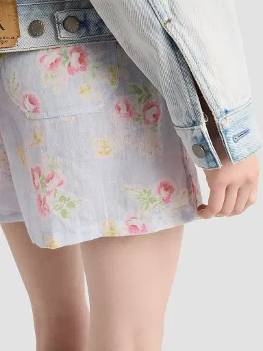 Prada Women's Floral Print Old Linen Shorts - Blue - Size 6 | Thumbnail 6 Prada Women's Floral Print Old Linen Shorts - Blue - Size 6 | Thumbnail 6