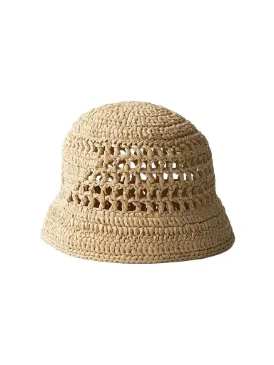Prada Women's Crochet Bucket Hat - Beige | Thumbnail 1