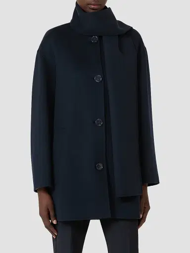 Max Mara Women's Short Wool Coat with Scarf - Midnight Blue - Size 14 | Thumbnail 2 Max Mara Women's Short Wool Coat with Scarf - Midnight Blue - Size 14 | Thumbnail 2
