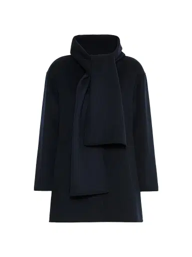 Max Mara Women's Short Wool Coat with Scarf - Midnight Blue - Size 14 | Thumbnail 1 Max Mara Women's Short Wool Coat with Scarf - Midnight Blue - Size 14 | Thumbnail 1
