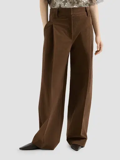 Brunello Cucinelli Women's Stretch Cotton Moleskin Loose Sartorial Trousers - Chocolate - Size 6 | Thumbnail 2 Brunello Cucinelli Women's Stretch Cotton Moleskin Loose Sartorial Trousers - Chocolate - Size 6 | Thumbnail 2