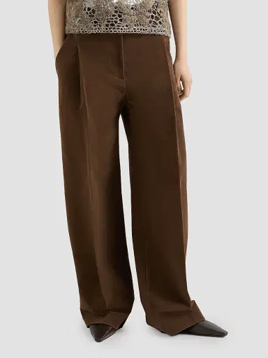 Brunello Cucinelli Women's Stretch Cotton Moleskin Loose Sartorial Trousers - Chocolate - Size 6 | Thumbnail 3 Brunello Cucinelli Women's Stretch Cotton Moleskin Loose Sartorial Trousers - Chocolate - Size 6 | Thumbnail 3