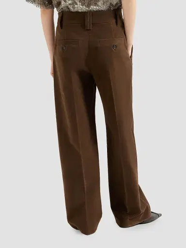 Brunello Cucinelli Women's Stretch Cotton Moleskin Loose Sartorial Trousers - Chocolate - Size 6 | Thumbnail 4 Brunello Cucinelli Women's Stretch Cotton Moleskin Loose Sartorial Trousers - Chocolate - Size 6 | Thumbnail 4