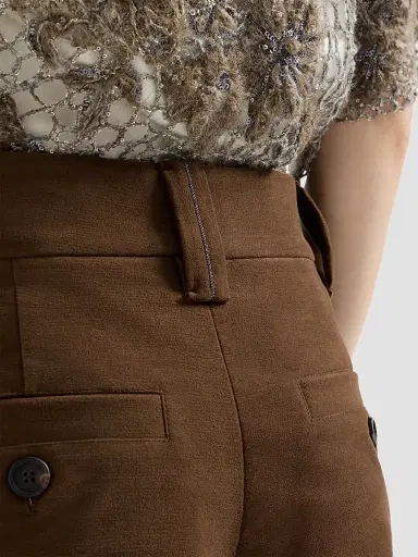 Brunello Cucinelli Women's Stretch Cotton Moleskin Loose Sartorial Trousers - Chocolate - Size 6 | Thumbnail 5 Brunello Cucinelli Women's Stretch Cotton Moleskin Loose Sartorial Trousers - Chocolate - Size 6 | Thumbnail 5