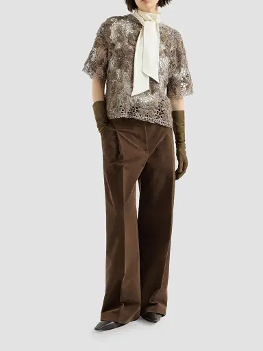Brunello Cucinelli Women's Stretch Cotton Moleskin Loose Sartorial Trousers - Chocolate - Size 6 | Thumbnail 6 Brunello Cucinelli Women's Stretch Cotton Moleskin Loose Sartorial Trousers - Chocolate - Size 6 | Thumbnail 6