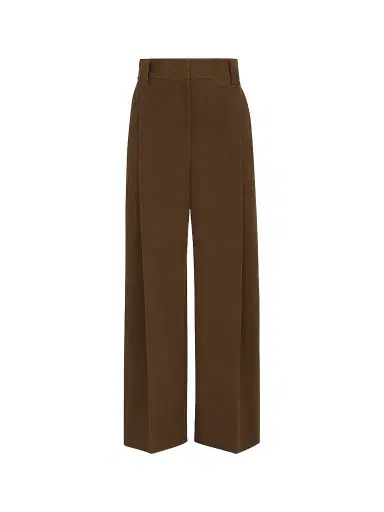 Brunello Cucinelli Women's Stretch Cotton Moleskin Loose Sartorial Trousers - Chocolate - Size 6 | Thumbnail 1 Brunello Cucinelli Women's Stretch Cotton Moleskin Loose Sartorial Trousers - Chocolate - Size 6 | Thumbnail 1