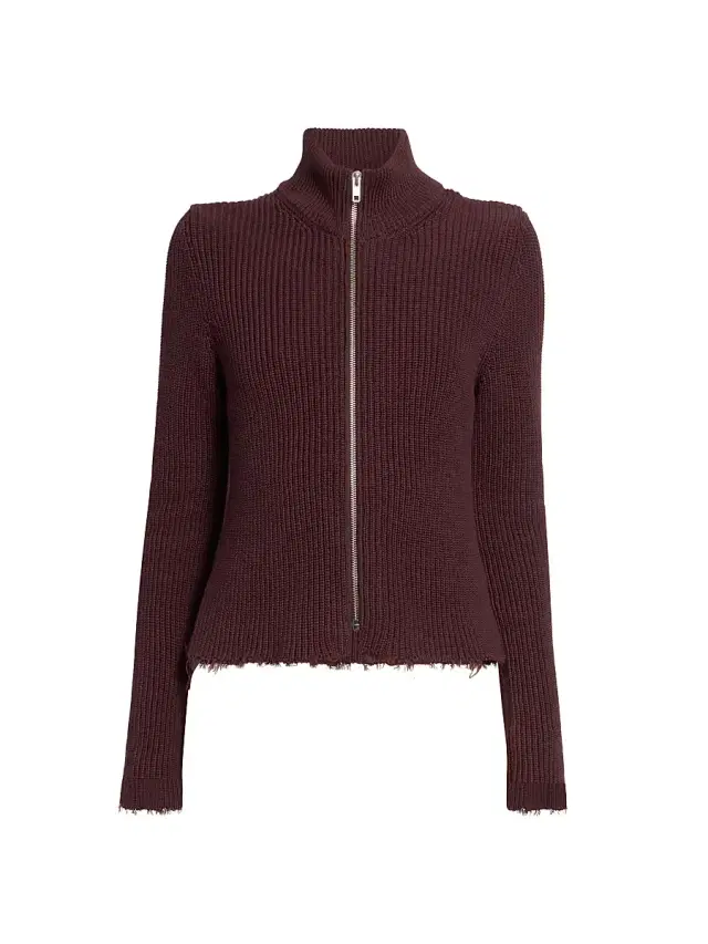 MM6 Maison Margiela Women's Sports Rib-Knit Cotton Jacket - Chocolate