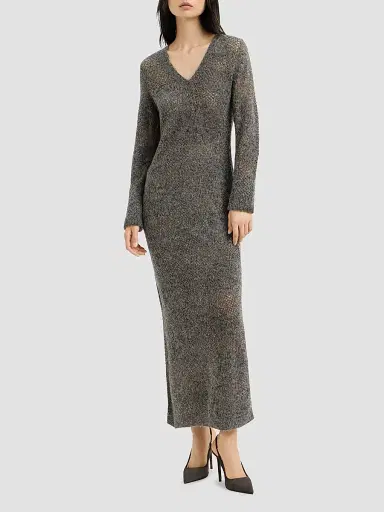Brunello Cucinelli Women's Lace Flowers Knit Dress in Sparkling Mohair - Lead | Thumbnail 2 Brunello Cucinelli Women's Lace Flowers Knit Dress in Sparkling Mohair - Lead | Thumbnail 2
