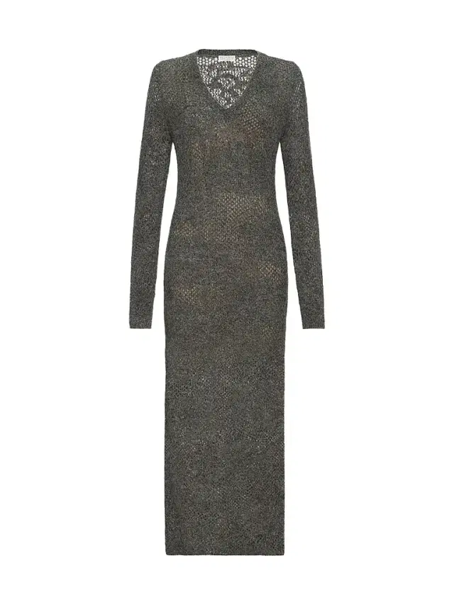 Brunello Cucinelli Women's Lace Flowers Knit Dress in Sparkling Mohair - Lead