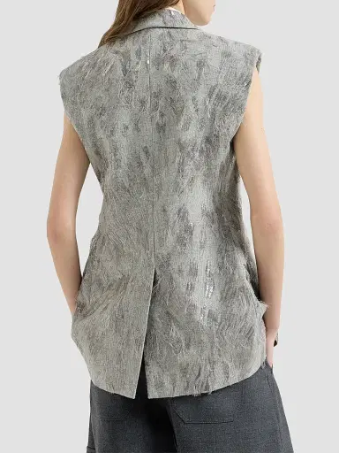 Brunello Cucinelli Women's Virgin Wool and Cashmere Twill Flannel Vest with Dazzling Lynx Embroidery - Grey | Thumbnail 3 Brunello Cucinelli Women's Virgin Wool and Cashmere Twill Flannel Vest with Dazzling Lynx Embroidery - Grey | Thumbnail 3