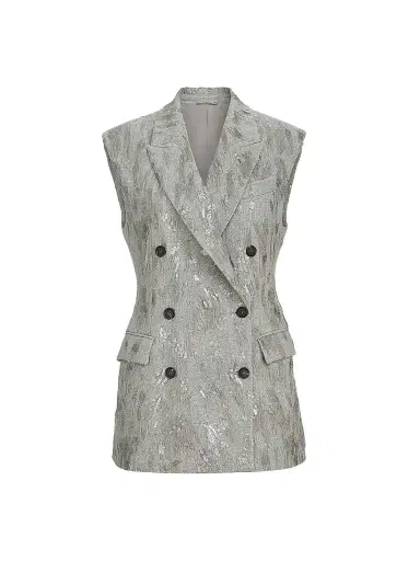 Brunello Cucinelli Women's Virgin Wool and Cashmere Twill Flannel Vest with Dazzling Lynx Embroidery - Grey | Thumbnail 1 Brunello Cucinelli Women's Virgin Wool and Cashmere Twill Flannel Vest with Dazzling Lynx Embroidery - Grey | Thumbnail 1