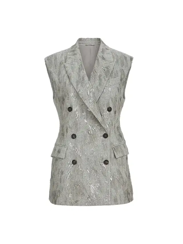 Brunello Cucinelli Women's Virgin Wool and Cashmere Twill Flannel Vest with Dazzling Lynx Embroidery - Grey