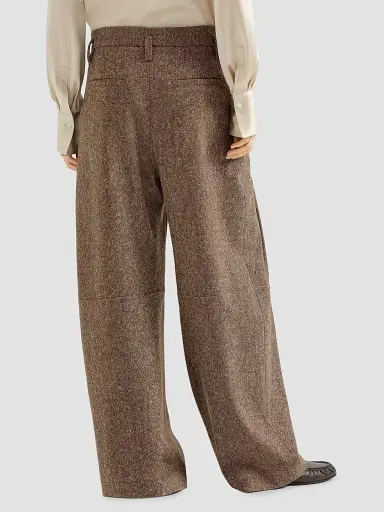 Brunello Cucinelli Women's Virgin Wool Donegal Pleated Barrel Trousers - Light Brown - Size 6 | Thumbnail 3