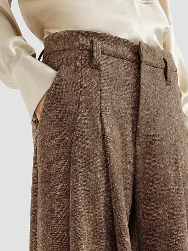 Brunello Cucinelli Women's Virgin Wool Donegal Pleated Barrel Trousers - Light Brown - Size 6 | Thumbnail 5