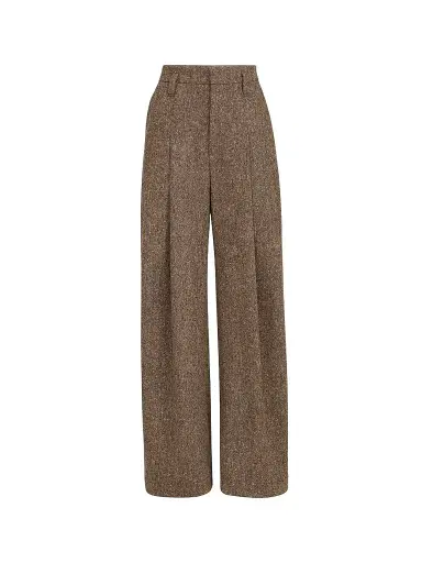 Brunello Cucinelli Women's Virgin Wool Donegal Pleated Barrel Trousers - Light Brown - Size 6 | Thumbnail 1