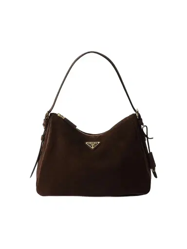 Prada Women's Aimée Medium Suede Shoulder Bag - Brown | Thumbnail 1 Prada Women's Aimée Medium Suede Shoulder Bag - Brown | Thumbnail 1