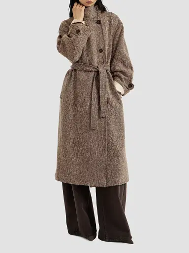 Brunello Cucinelli Women's Sparkling Virgin Wool Chevron Belted Coat | Thumbnail 2
