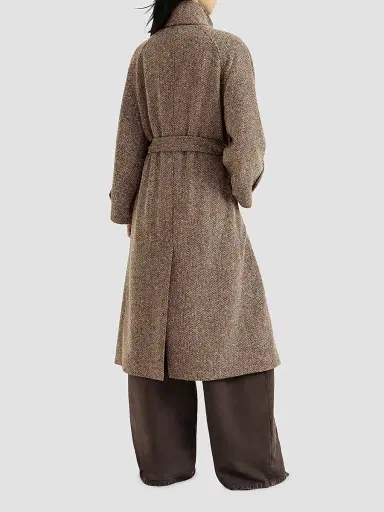 Brunello Cucinelli Women's Sparkling Virgin Wool Chevron Belted Coat | Thumbnail 3