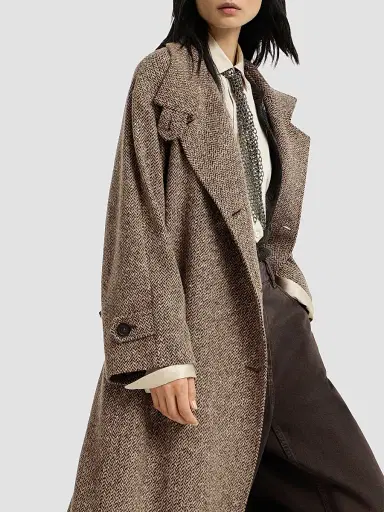 Brunello Cucinelli Women's Sparkling Virgin Wool Chevron Belted Coat | Thumbnail 4