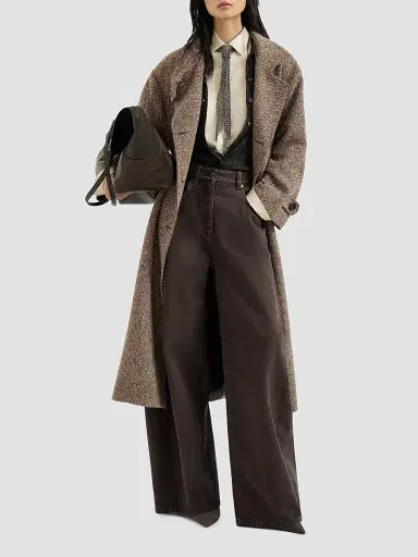 Brunello Cucinelli Women's Sparkling Virgin Wool Chevron Belted Coat | Thumbnail 6