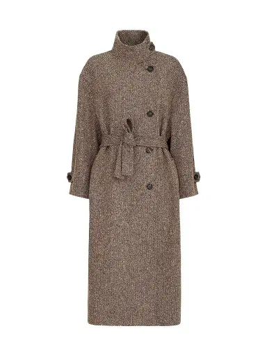 Brunello Cucinelli Women's Sparkling Virgin Wool Chevron Belted Coat | Thumbnail 1