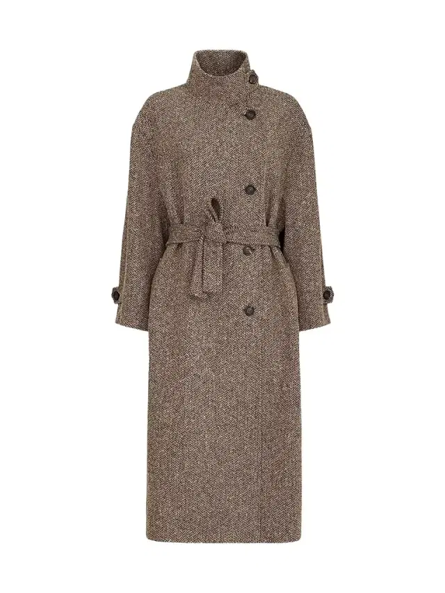 Brunello Cucinelli Women's Sparkling Virgin Wool Chevron Belted Coat - Light Brown