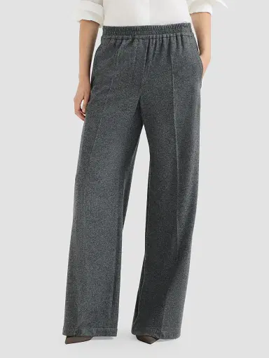 Brunello Cucinelli Women's Cashmere Jersey Pleated Wide Track Trousers - Anthracite | Thumbnail 2