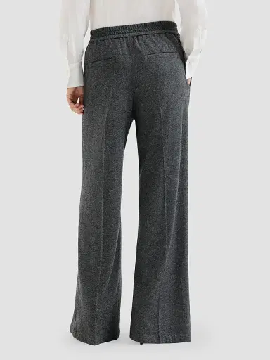 Brunello Cucinelli Women's Cashmere Jersey Pleated Wide Track Trousers - Anthracite | Thumbnail 3