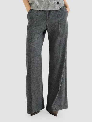Brunello Cucinelli Women's Cashmere Jersey Pleated Wide Track Trousers - Anthracite | Thumbnail 4