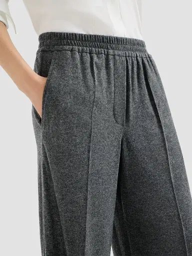 Brunello Cucinelli Women's Cashmere Jersey Pleated Wide Track Trousers - Anthracite | Thumbnail 5
