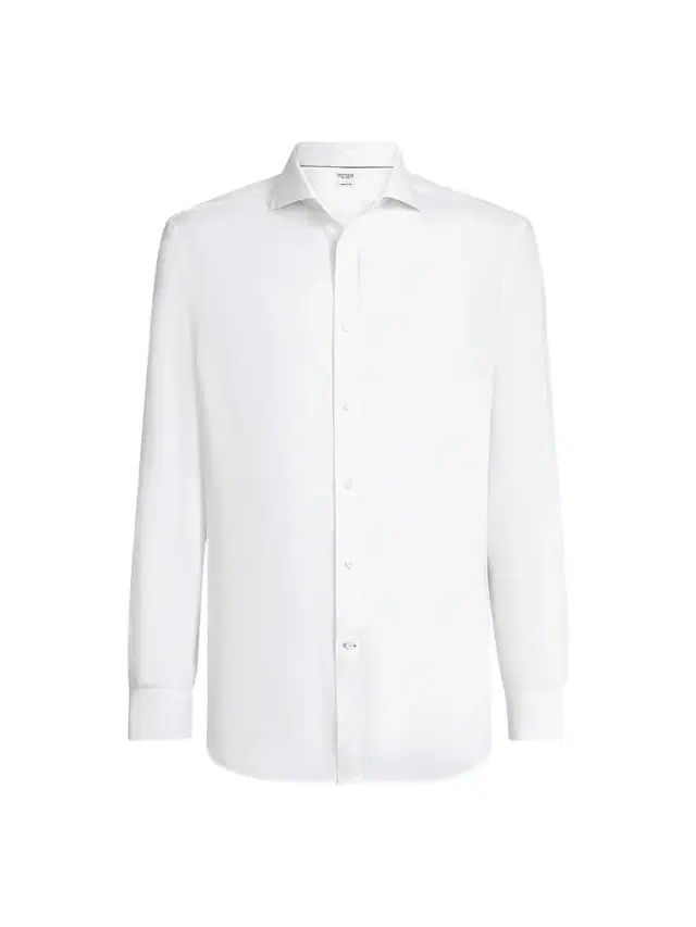 Brunello Cucinelli Men's Linen Shirt with Spread Collar - White