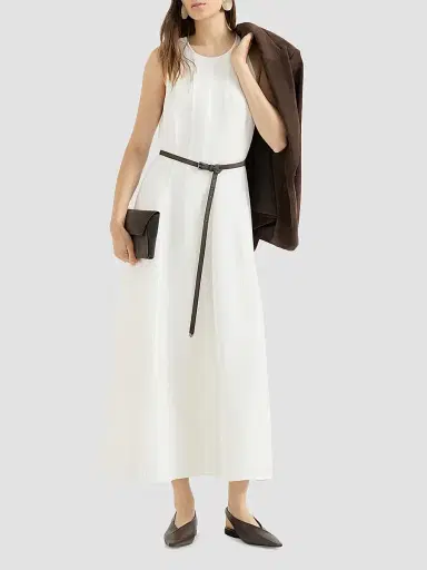 Brunello Cucinelli Women's Viscose and Linen Fluid Twill Dress - White - Size XXXL | Thumbnail 6 Brunello Cucinelli Women's Viscose and Linen Fluid Twill Dress - White - Size XXXL | Thumbnail 6