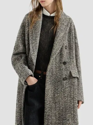 Brunello Cucinelli Women's Dazzling Virgin Wool and Alpaca Chevron Coat | Thumbnail 3