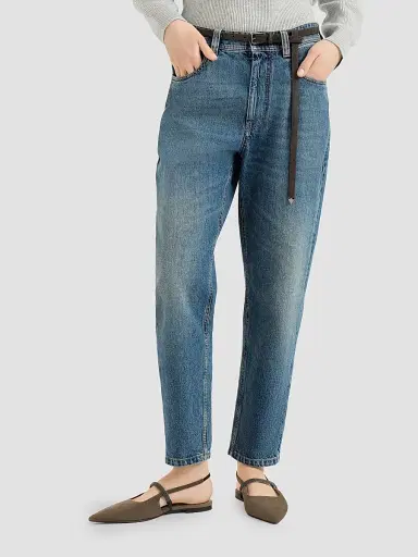 Brunello Cucinelli Women's Authentic Denim Baggy Tapered Jeans | Thumbnail 2