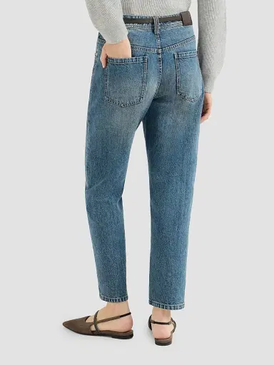 Brunello Cucinelli Women's Authentic Denim Baggy Tapered Jeans | Thumbnail 3