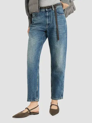 Brunello Cucinelli Women's Authentic Denim Baggy Tapered Jeans | Thumbnail 4