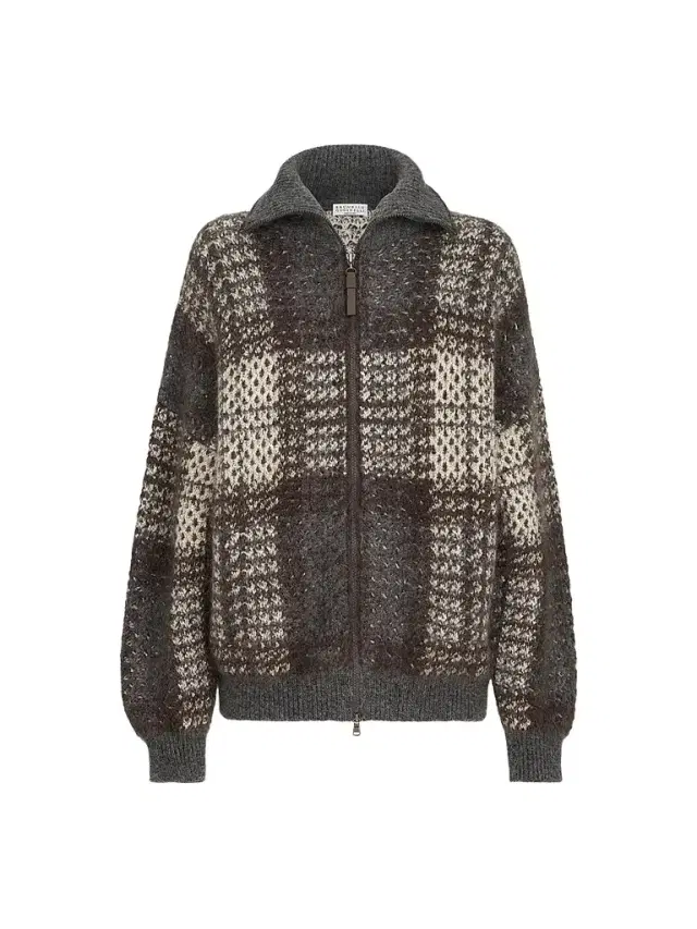 Brunello Cucinelli Women's Dazzling Tartan Double Knit Outerwear Jacket - Anthracite