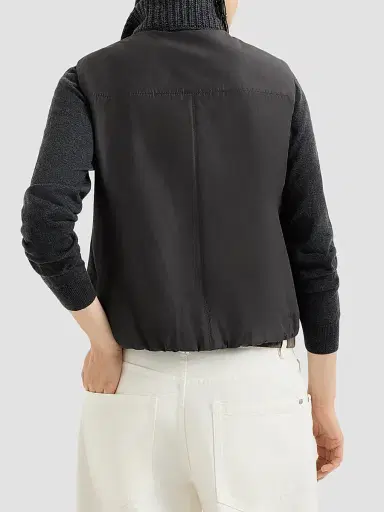 Brunello Cucinelli Women's Cashmere Feather Yarn Reversible Knit Down Vest - Lignite Grey | Thumbnail 3