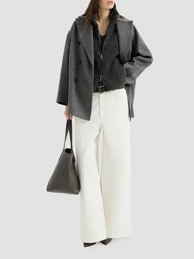 Brunello Cucinelli Women's Cashmere Feather Yarn Reversible Knit Down Vest - Lignite Grey | Thumbnail 6