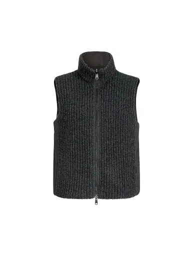 Brunello Cucinelli Women's Cashmere Feather Yarn Reversible Knit Down Vest - Lignite Grey | Thumbnail 1